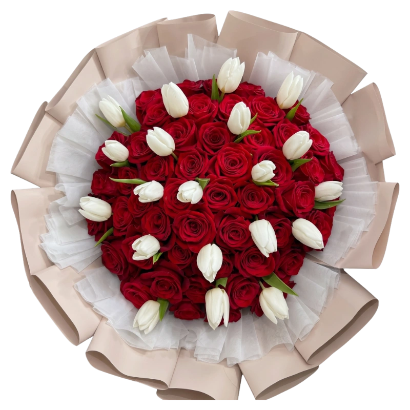 Luxury Red Rose & White Tulip Bouquet